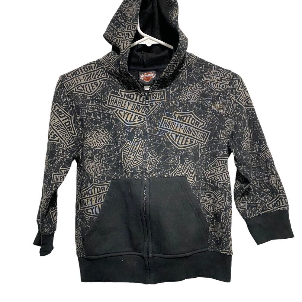 Harley-Davidson Kids Barnett El Paso Texas Zip Up Hoodie Black Grey S 6/8